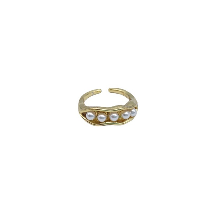 Pearl Ring Women Open Ring Light Luxury Niche Pea Pod Design Index Finger Ring
