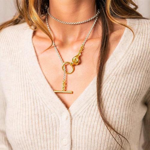 Ot Buckle Necklace Women'S Two Color Simple Clavicle Chain Hip Hop Cool Punk Sweater Chain Two Wearing Neck Ornament