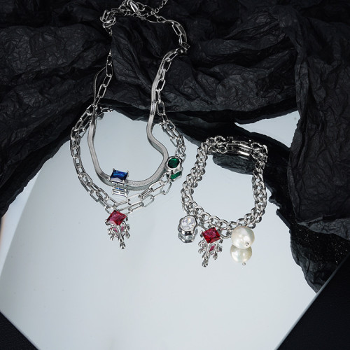 Necklace Women'S Simple Design, Versatile Zircon Accessories, Leaky Spice Girls' Double Layered Decorative Collarbone Chain