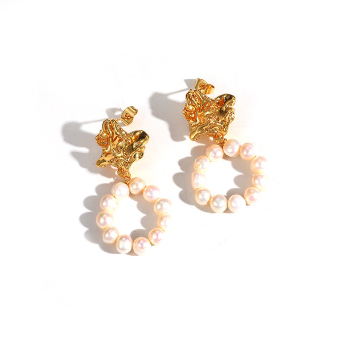 Natural Pearl Earrings Women'S Fashion Circle Light Luxury Earrings Personalized Versatile Simple Niche Design Earrings