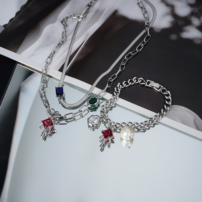 Necklace Women'S Simple Design, Versatile Zircon Accessories, Leaky Spice Girls' Double Layered Decorative Collarbone Chain