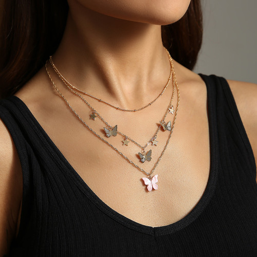 Hot Selling Butterfly Tassel Style Multi-Layer Necklace Necklace Women Niche Design Versatile Necklace