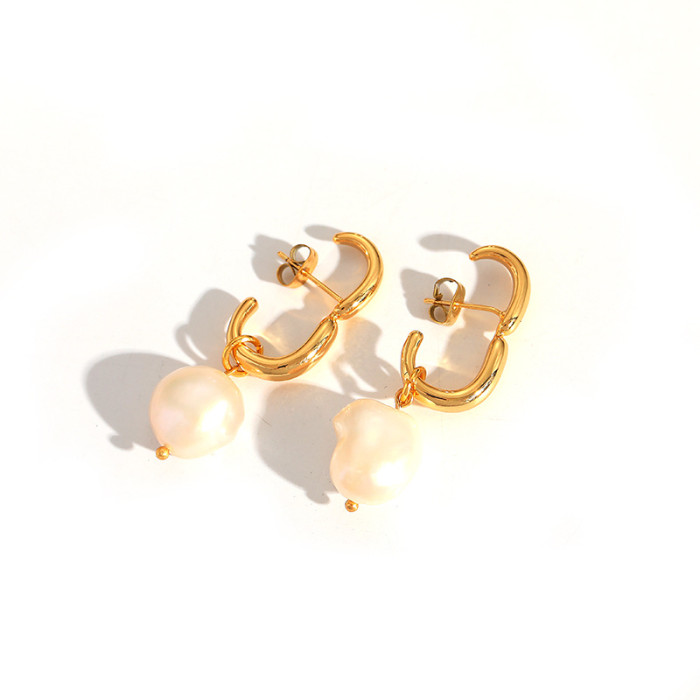 Natural Pearl Earrings Women Fashion Personalized Earrings Simple Light Luxury Style Niche Earrings