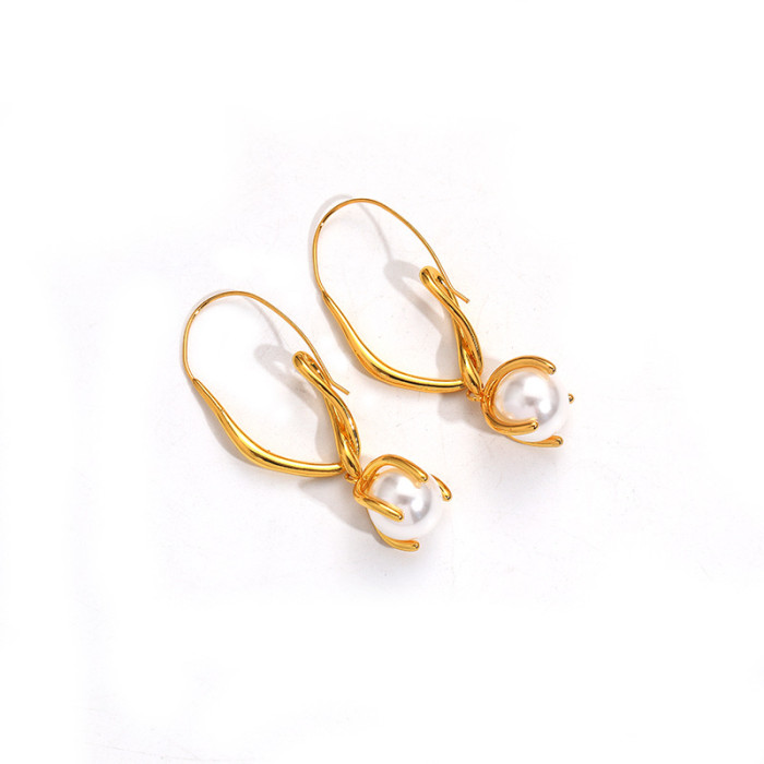 Pearl Earrings Women Style Metal Line Earrings Fashion French Niche Design Earrings