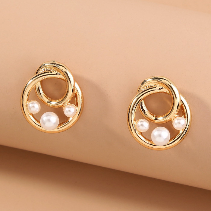 Fashion Accessories Geometric Round Small Pearl Earrings Simple Versatile Jewelry Fresh Gold Earrings Women