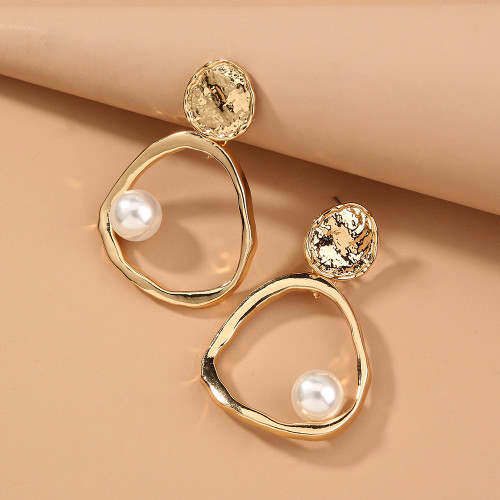 Style Big Brand Jewelry Simple And Versatile Metal Geometric Pearl Earrings