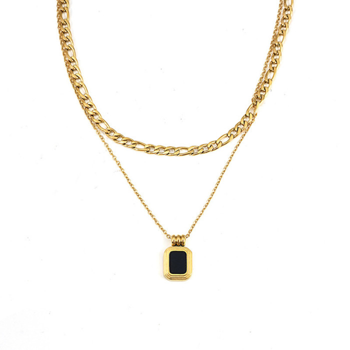 Necklace Women Niche Design 18K Gold-Plated Double Layered Malachite Pendant Sweater Chain Fashion Light Luxury Collarbone Chain