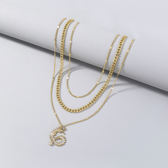 Simple Niche Design Dragon Element Pendant Necklace Retro Multi-Layer Necklace Jewelry Wholesale For Women