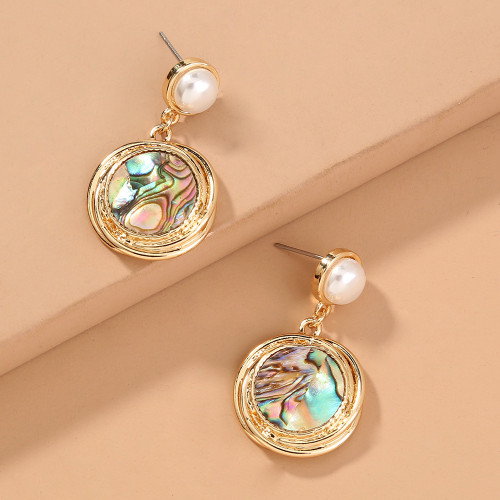 Popular Fashion Simple Imitation Pearl Earrings Round Natural Abalone Shell Short Earrings Earrings Women