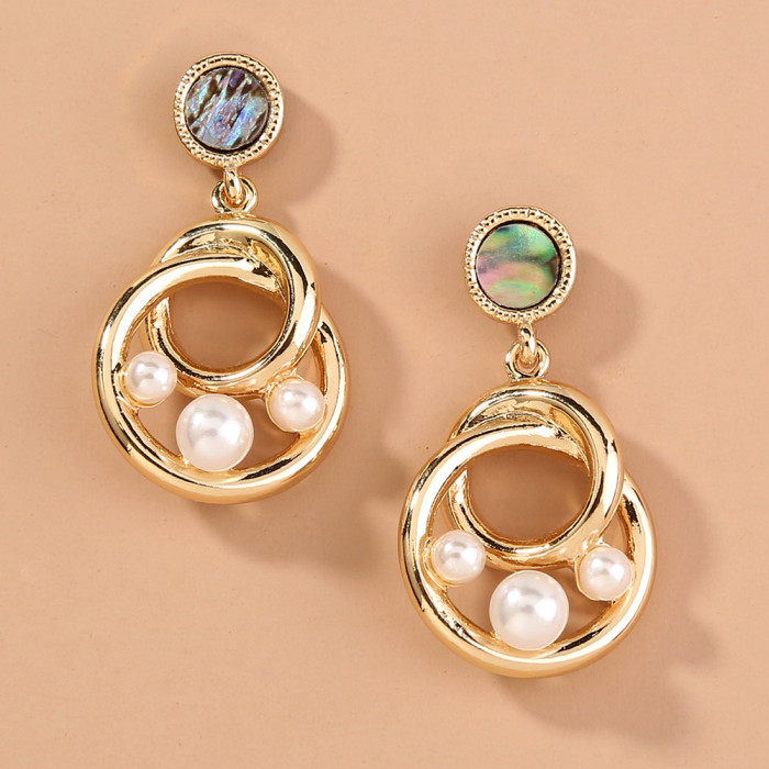 Earrings Women Original Design Irregular Retro Simple Abalone Shell Earrings Round Pearl Earrings