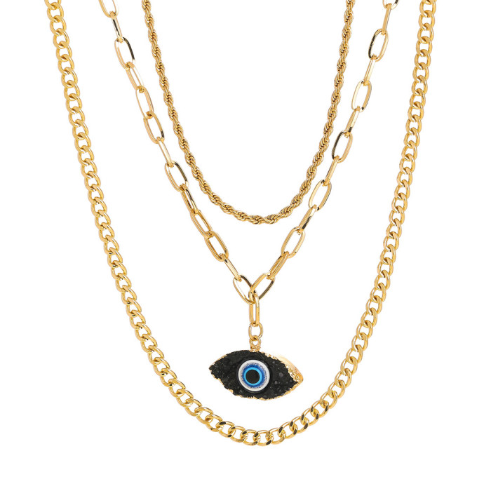 Jewelry Personalized Fashion Imitation Natural Stone Demon Eye Multi-Layer Necklace Flow Hip Hop Eye Necklace