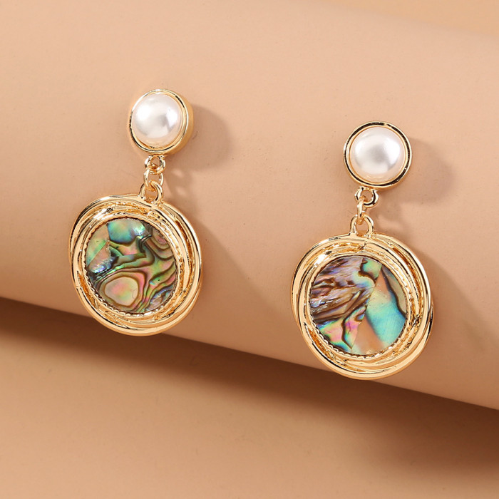 Popular Fashion Simple Imitation Pearl Earrings Round Natural Abalone Shell Short Earrings Earrings Women