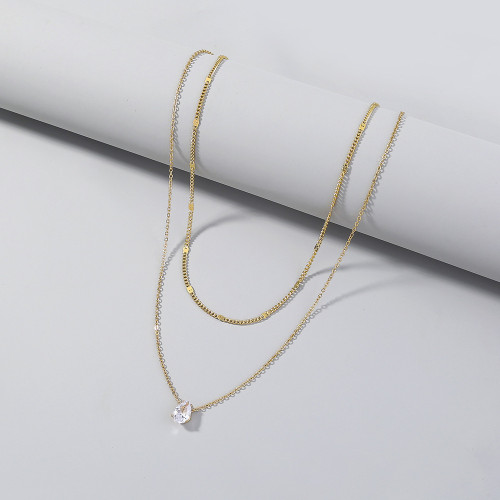 Hot Selling Simple Style Micro Setting Zircon Style Necklace Fashion Gold Double-Layer Necklace Jewelry Women'S Wholesale