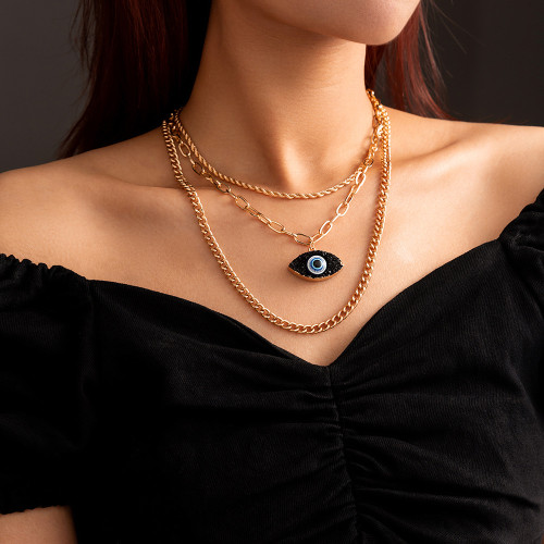 Jewelry Personalized Fashion Imitation Natural Stone Demon Eye Multi-Layer Necklace Flow Hip Hop Eye Necklace