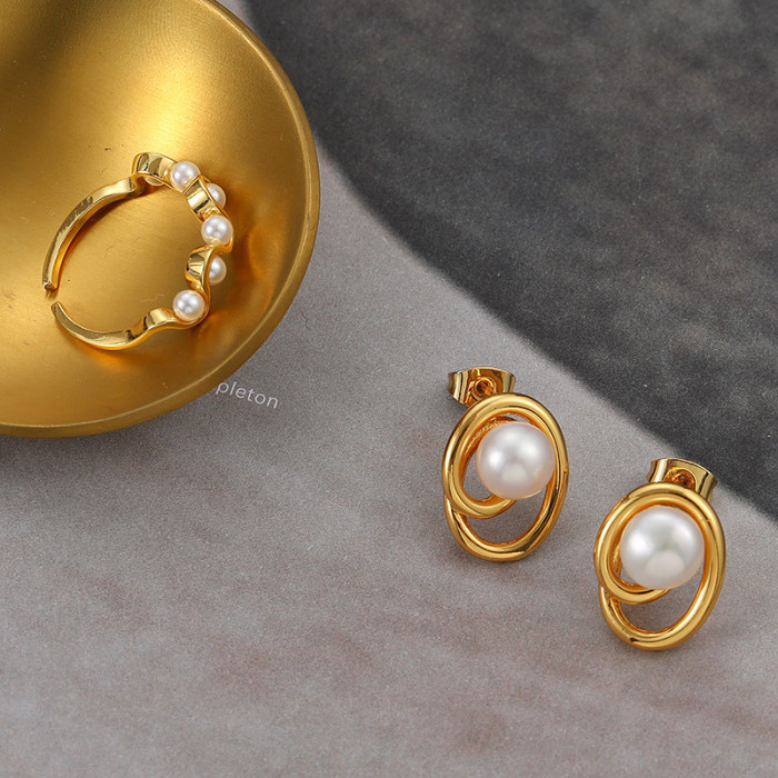 Pearl Earrings Women'S Light Luxury Versatile Earrings 18K Gold Plated Style Niche Design Earrings
