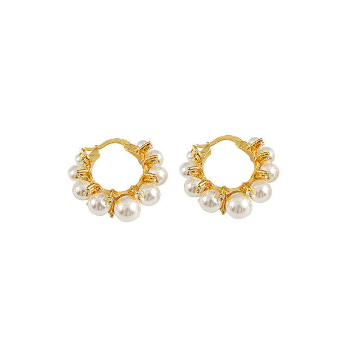 Pearl Earrings Women Circle Light Luxury Style Design Earrings Fashion Style Versatile Earrings