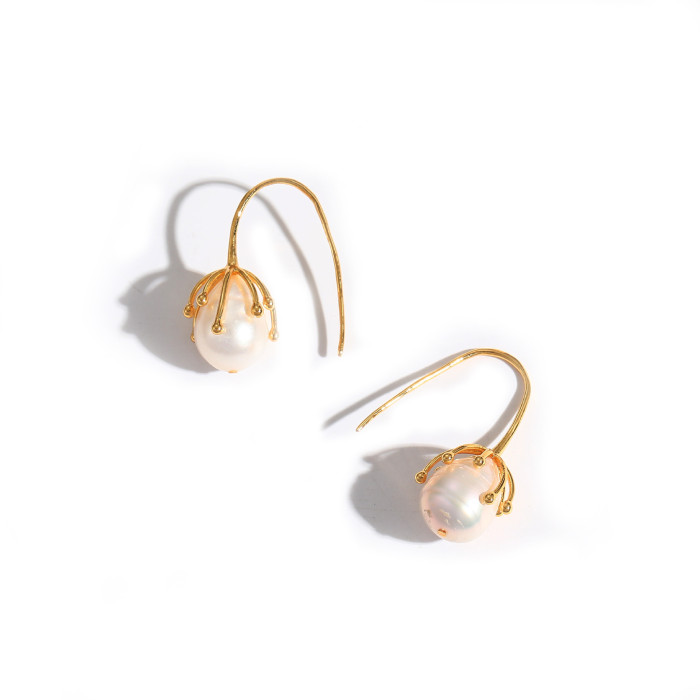 Natural Pearl Earrings Women'S Fashion Earrings Simple Personality Light Luxury Versatile Earrings
