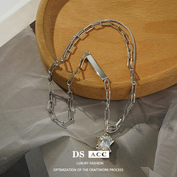 Necklace Women Simple Fashion Personalized Zircon Inlaid Niche Design Light Luxury Versatile Clavicle Chain