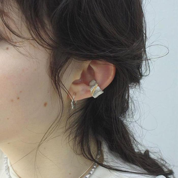 Two Color Ear Bone Clip Women Retro Brushed Irregular Wide Ear Clip Cool Wind Niche No Ear Hole Earrings