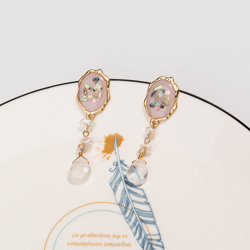 Fashion Popular Earrings Creative Versatile Shaped Pink Painted Oil Shell Earrings Natural Stone Tassel Earrings