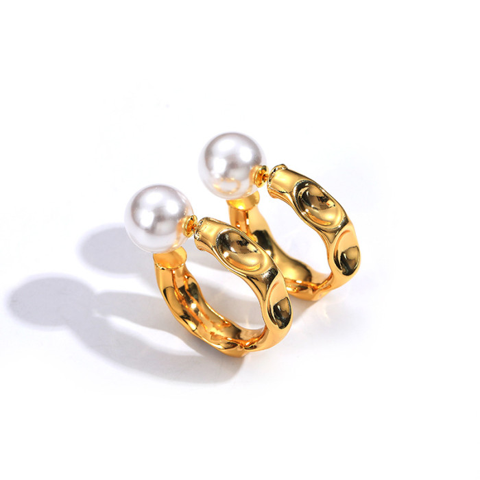 Pearl Earrings Women Fashion Ring Earrings 18K Gold Plated French Style Versatile Earrings