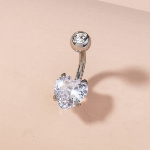 Jewelry Niche Simple Navel Ring Creative Heart-Shaped Zircon Navel Nail Puncture Jewelry Women Wholesale