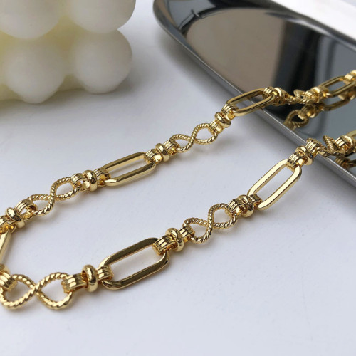 Thick Chain Necklace Women Metal Retro 18K Gold Plated Simple Clavicle Chain Plated With Real Gold Cool Style Jewelry