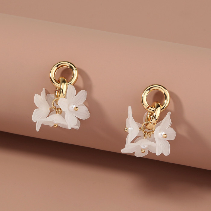 Earrings Small Fresh Fashion Versatile Earrings Round Double Ring Small Resin Flower Earrings