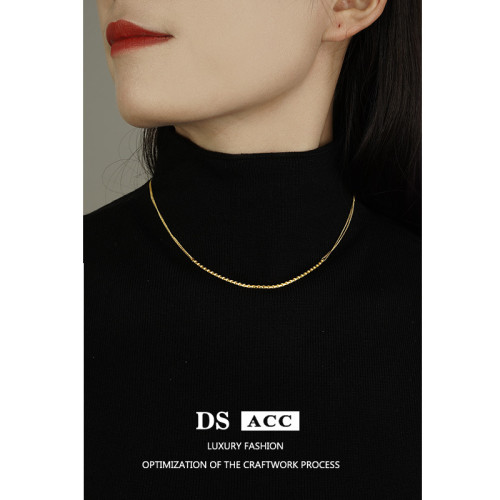 Necklace Women'S Double Stitched Collarbone Chain Light Luxury 18K Gold Plated Versatile Retro Niche Design Necklace