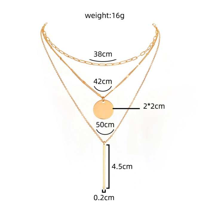 Simple And Fashionable Accessories Multi-Layer Geometric Disc Chain Tassel Pendant Necklace Clavicle Chain Lady