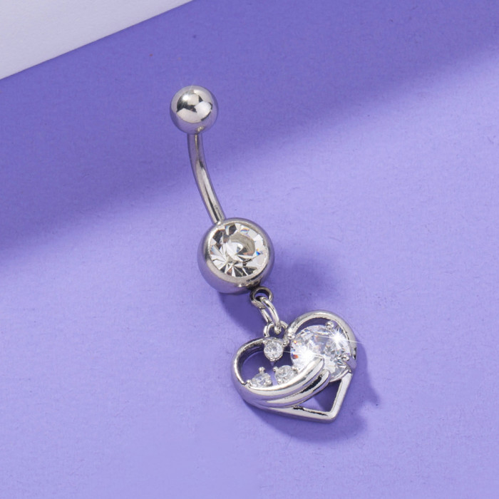 Hot Selling Simple Inlaid Zircon Peach Heart Navel Ring Personality Exaggeration Love Navel Nail Accessories Wholesale