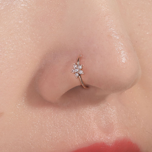 Copper Set Zircon Five Pointed Star Nose Ring 2 Pierce Zircon Snow Rose Gold Nose Ring With Nose Ring