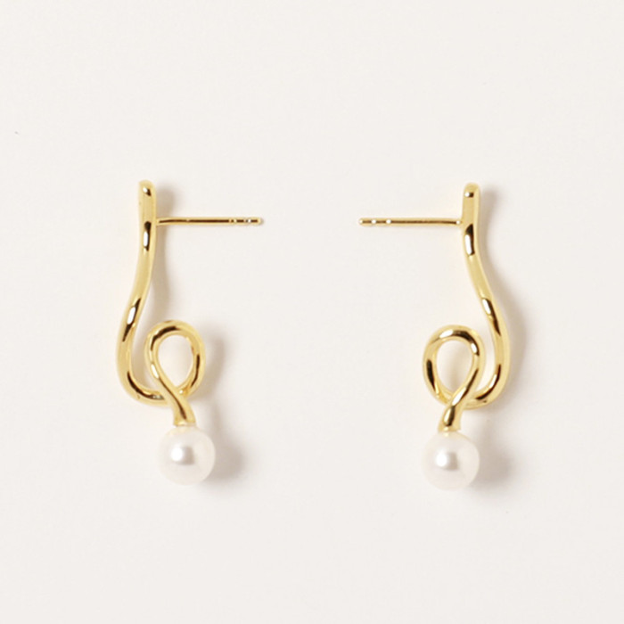 Pearl earrings female glossy geometric irregular earrings French fashion atmosphere simple light luxury ins trendy high-end sense