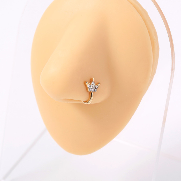 Hot Selling Gold Diamond Nose Ring Mini Cute Crown False Nose Ring Exaggerated Piercing Nose Clip Nose Ornament