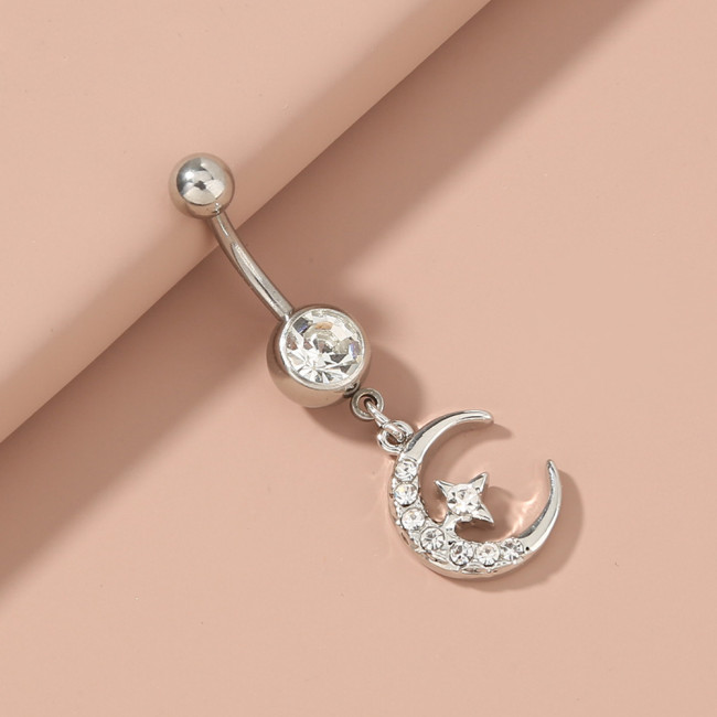 Fashionable Stainless Steel Natural Color Navel Nail Moon Star Diamond Inlaid Exquisite Shining Human Body Piercing Jewelry