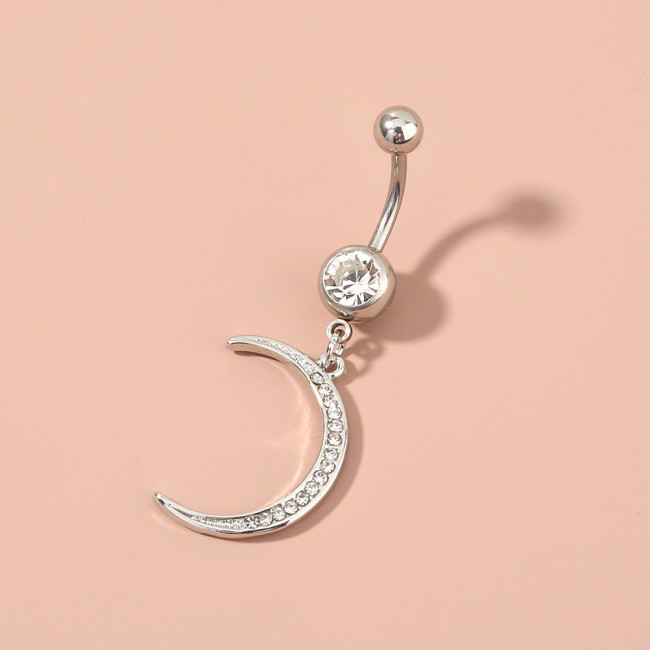 Quick Selling New Product Moon Diamond Navel Ring Trinket Stainless Steel Navel Nail