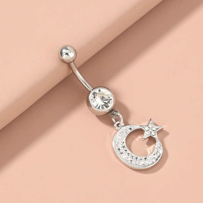 Popular Fashion Personality Diamond Inlaid Star Moon Navel Button Button Navel Ring