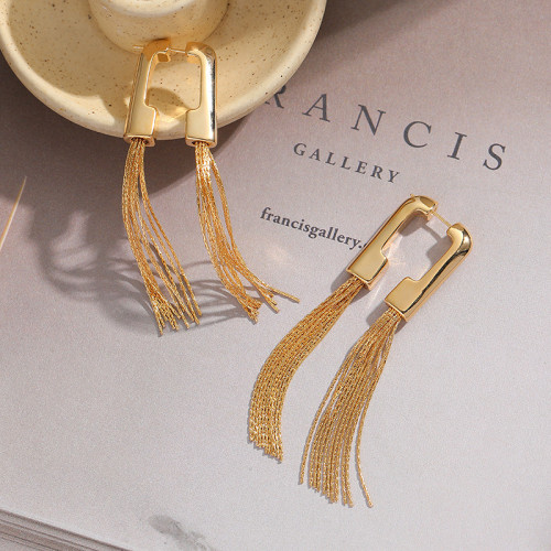 Tassel Earrings Women'S Light Luxury Fashion 18K Gold Plated Earrings Simple French Niche Design Long Versatile Earrings