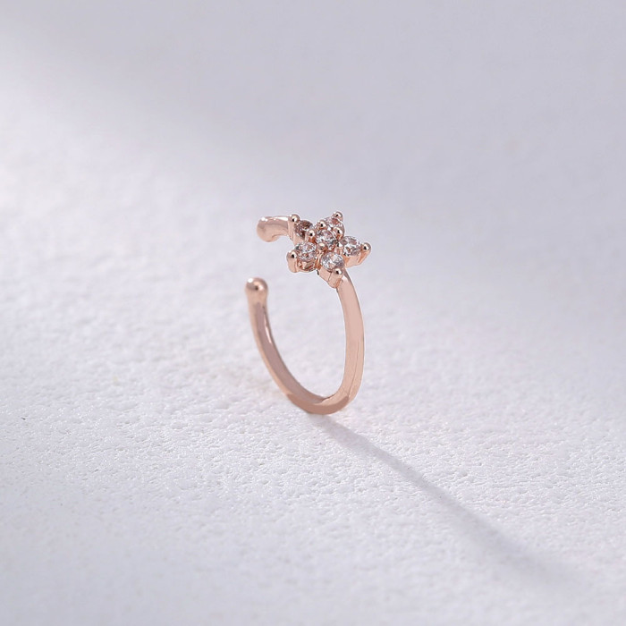 Copper Set Zircon Five Pointed Star Nose Ring 2 Pierce Zircon Snow Rose Gold Nose Ring With Nose Ring