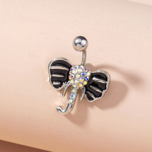 Hot Selling Diamond Inlaid Elephant Navel Nail Animal Elephant Navel Ring Human Body Piercing Jewelry Women