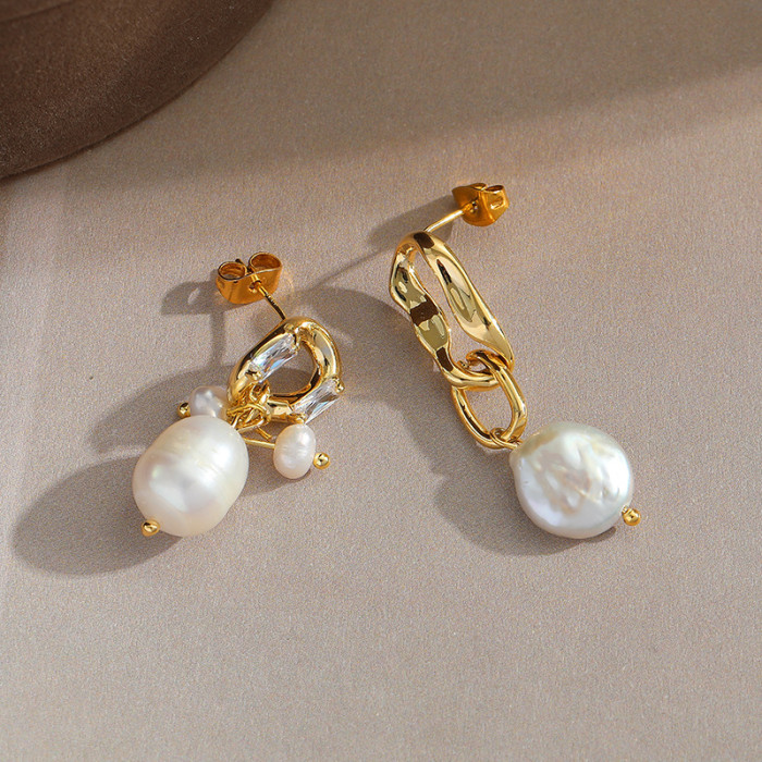 Natural Baroque Pearl Earrings Women'S Light Luxury French Earrings Style Elegant Fashion Earrings