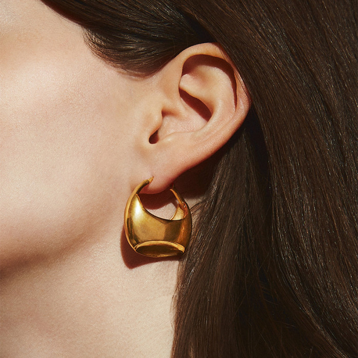 Earrings Women'S Light Luxury 18K Gold Plated Glossy Bag Earrings Style Fashion Earrings