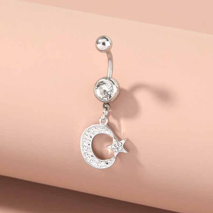 Popular Fashion Personality Diamond Inlaid Star Moon Navel Button Button Navel Ring