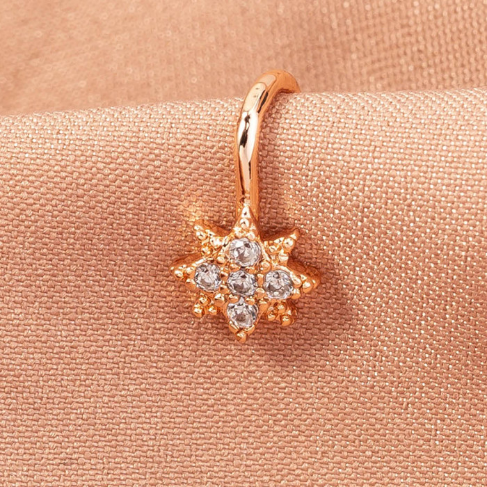 Micro Set Zircon Nose Nail Rose Golden Star False Nose Ring Fashion Nose Clip Puncture Jewelry Accessories Wholesale