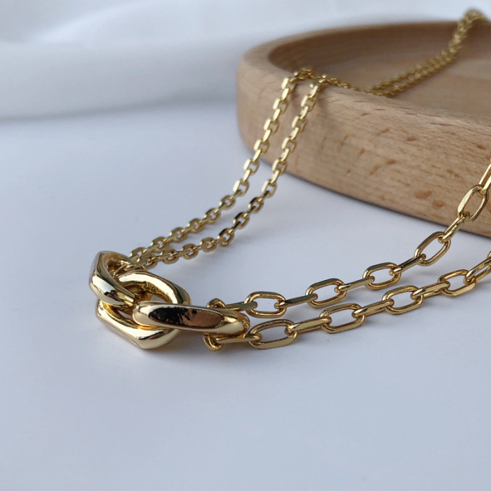 Chain Necklace Women'S Multi Ring Double-Layer Clavicle Chain Retro Personalized Splicing Versatile Jewelry