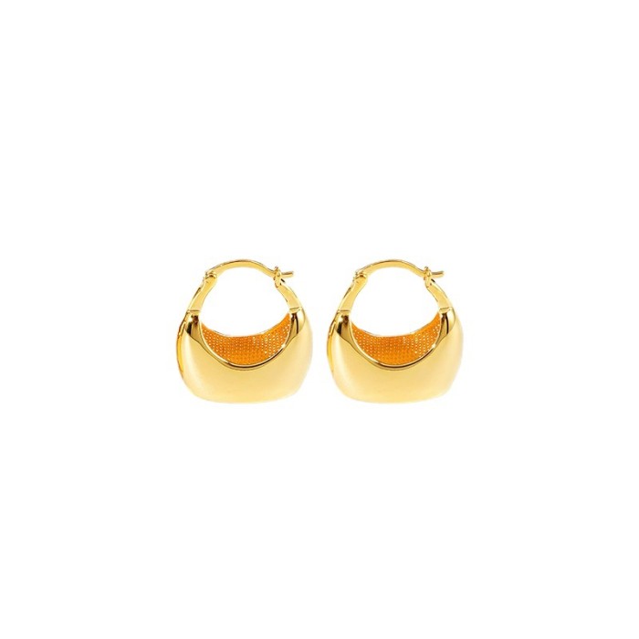 Earrings Women'S Light Luxury 18K Gold Plated Glossy Bag Earrings Style Fashion Earrings