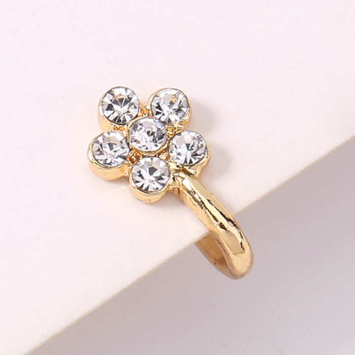 Popular Simple Diamond Inlaid U-Shaped Nose Ring Personalized Golden Plum Blossom Diamond False Nose Ring Nose Clip Nose Accessories Wholesale
