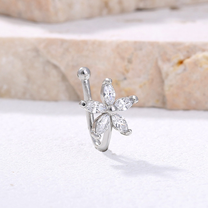 Cute Mini Hand Set Five Pointed Star Flower Zircon Nose Ring Puncture Free Jewelry Nose Clip Nose Ring Nose Ornament Women