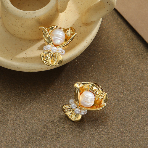 Natural pearl earrings female niche design sense ins fashion earrings personality 18K gold net red earrings