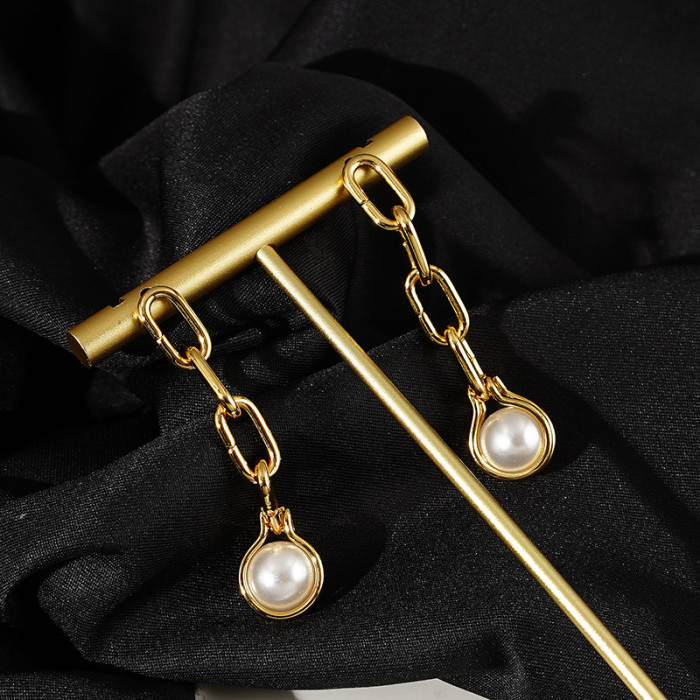 Pearl earrings women's European and American fashion 18k long chain earrings niche design light luxury high-end earrings
